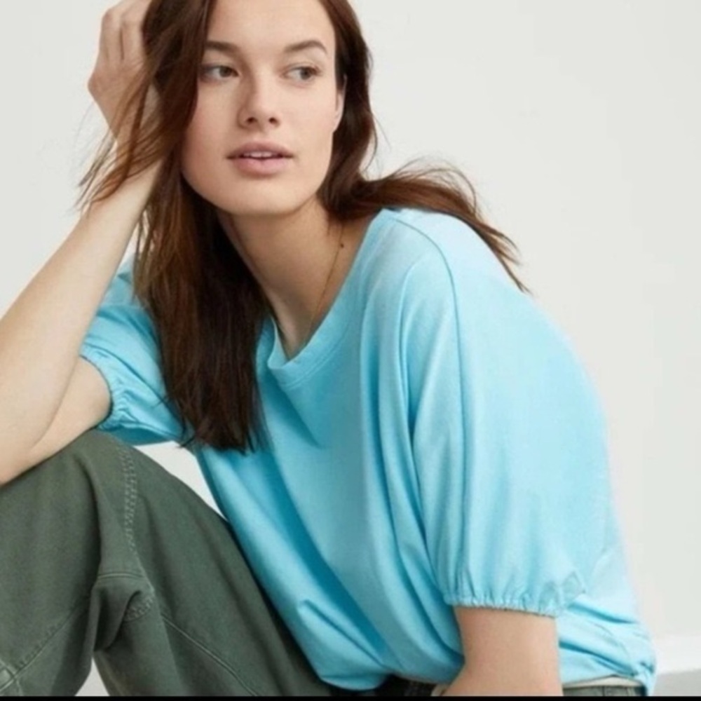 Anthropologie Maeve Cady Puff-Sleeved Top Turquoise
